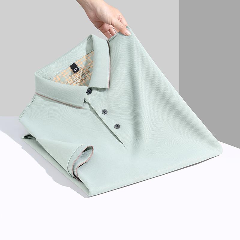 2025 новая летняя мужская однотонная футболка с короткими рукавами из шелка тутового дерева с лацканами, рубашка поло для отдыха