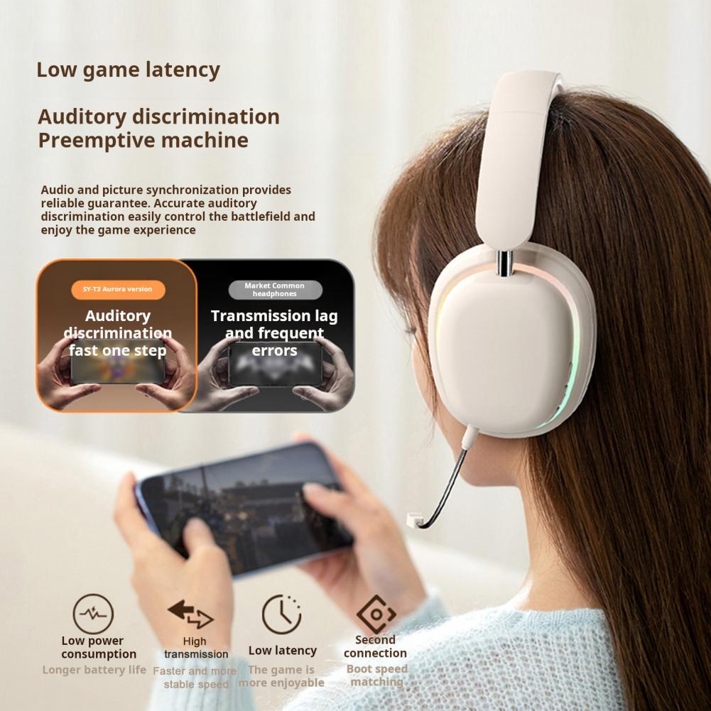 Беспроводные наушники с RGB подсветкой, легкие складные игровые наушники Bluetooth 5.3 с микрофоном