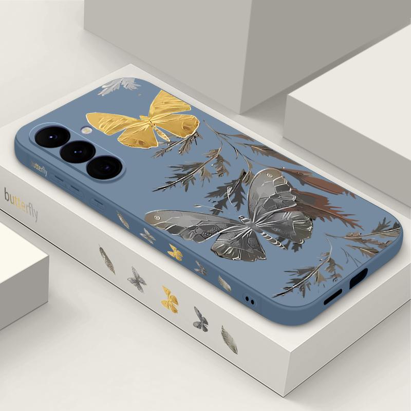 Чехол с гальваническим покрытием и рисунком золотой бабочки для Samsung Galaxy A56 A17 A26 A16 A36 A55 A54 A53 A15 S24 S25 FE S25 S22 S23 Ultra Plus со шнурком, мягкий чехол