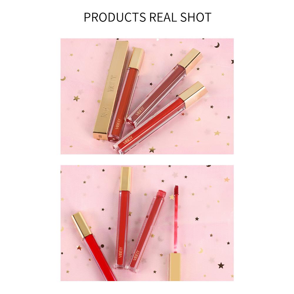 VIBELY Прозрачный стеклянный маленький тюбик Бархатная матовая глазурь для губ Матовая антипригарная блестящая перламутровая глазурь для губ