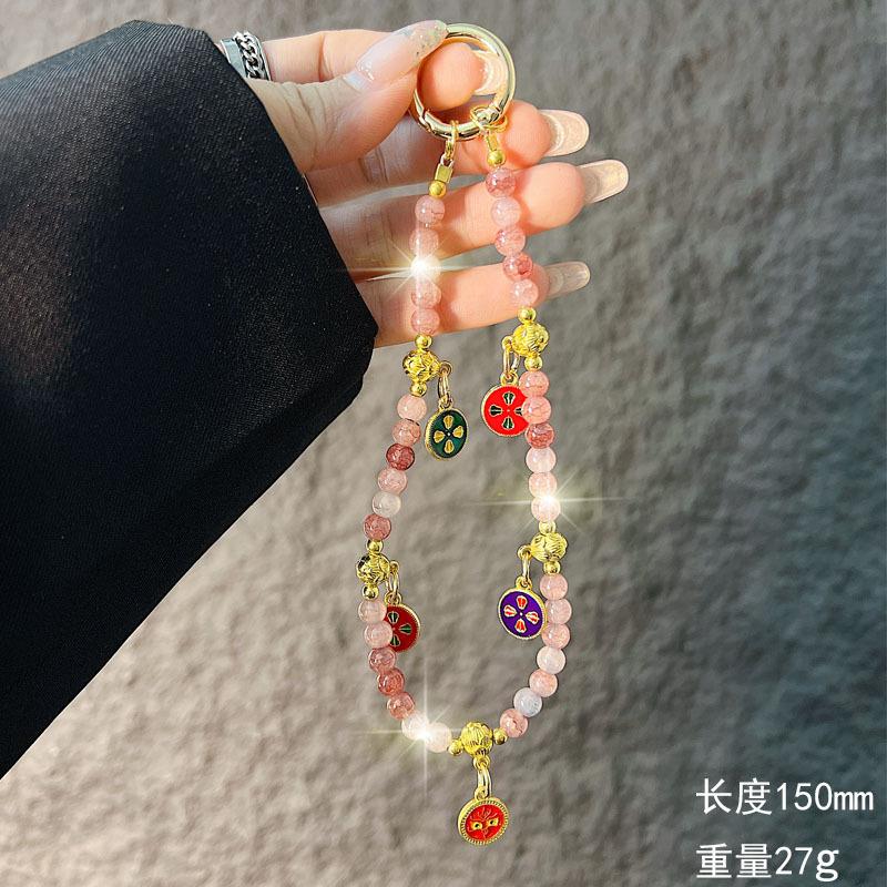 Chinese Style Phone Chain Handmade Beaded New Year Phone Strap Wrist Hanging Car Key Chain Pendant String for Women