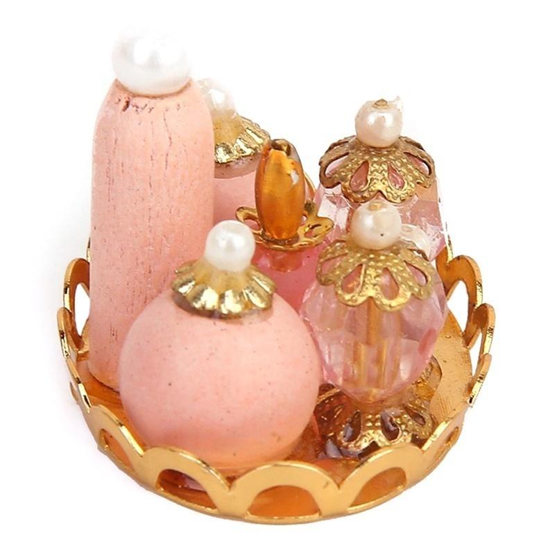 Новый кукольный домик 1/12, миниатюрная мебель для ванной комнаты, розовый парфюмерный набор с подносом