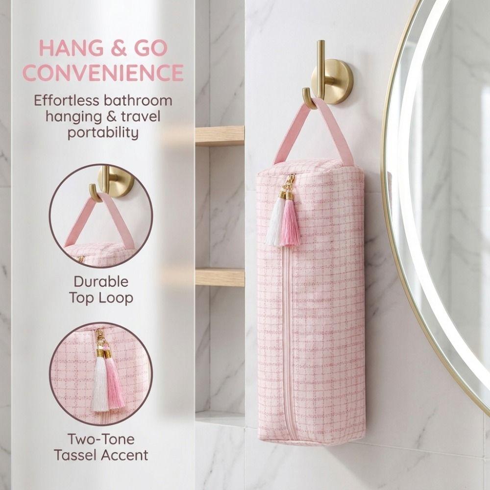 Soft Hair Dryer Storage Bag Plaid Pattern Curling Iron Carrying Case Curler Storage Bag Travel Use