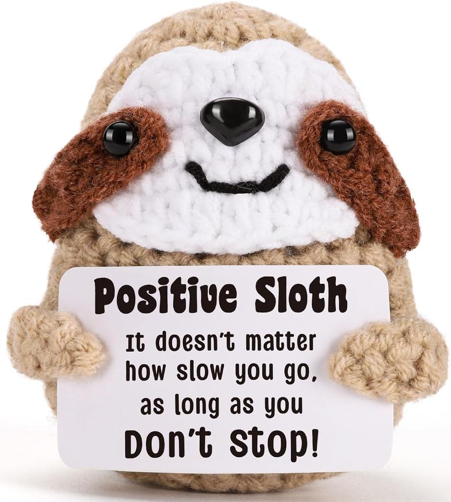 Positive Crochet Sloth Doll with Card Home Room Decor Handmade Knitting Emotional Support Sloth Animal Ornament Christmas Gift