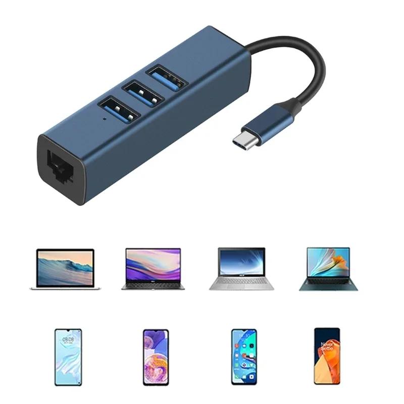 USB TypeC Ethernet USB на RJ45 Хаб 100М Ethernet Адаптер Сетевая Карта с USB3.0 2.0 Хабом Без Драйверов Для Ноутбука