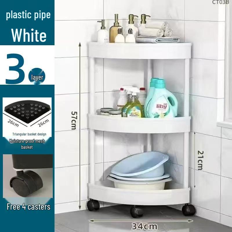 Компактная треугольная полка для хранения в ванной: Многоярусный, напольный, передвижной угловой органайзер.