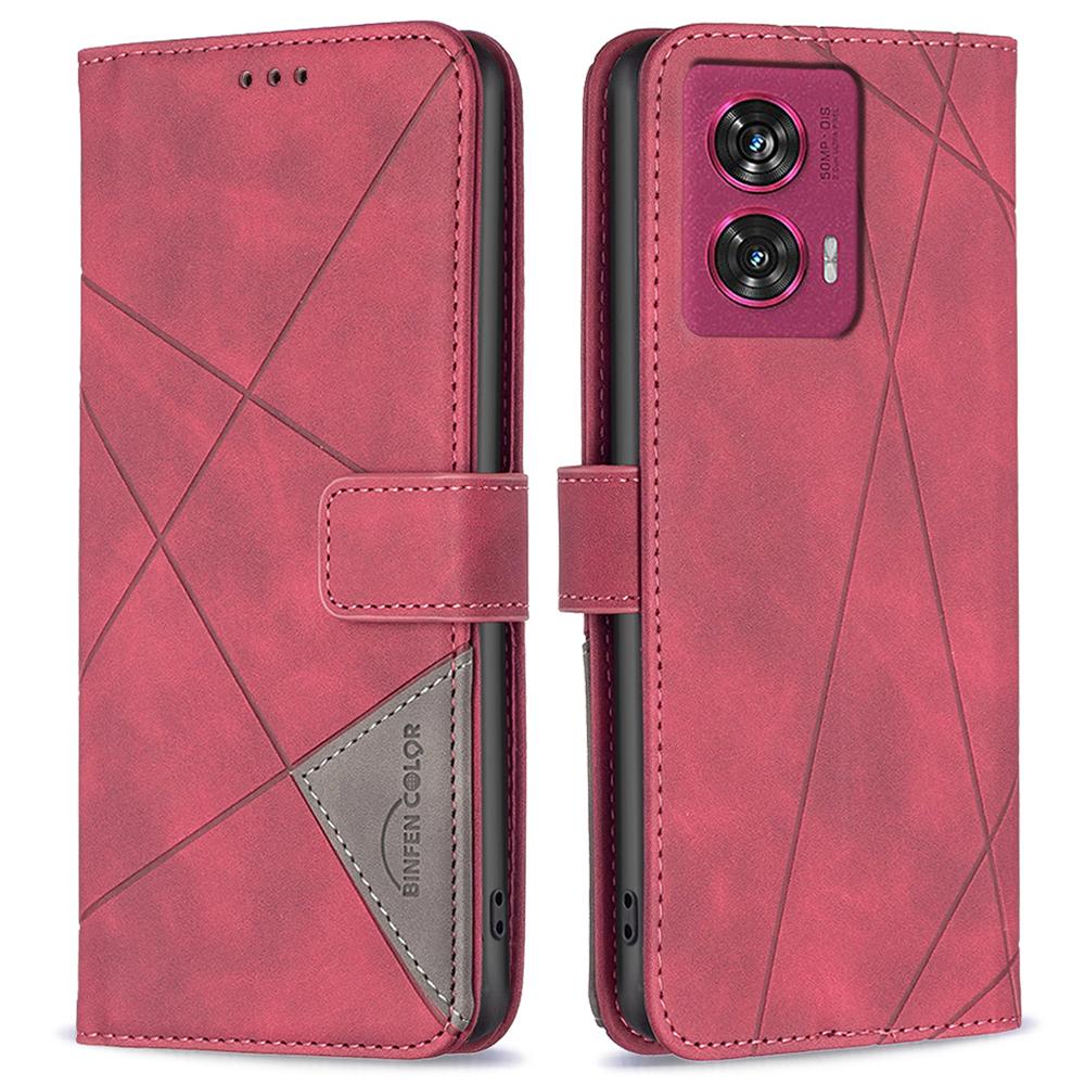 BINFEN COLOR For Motorola Edge 50 Fusion 5G Phone Cases Wallet Stand Geometry Imprint Leather Cover