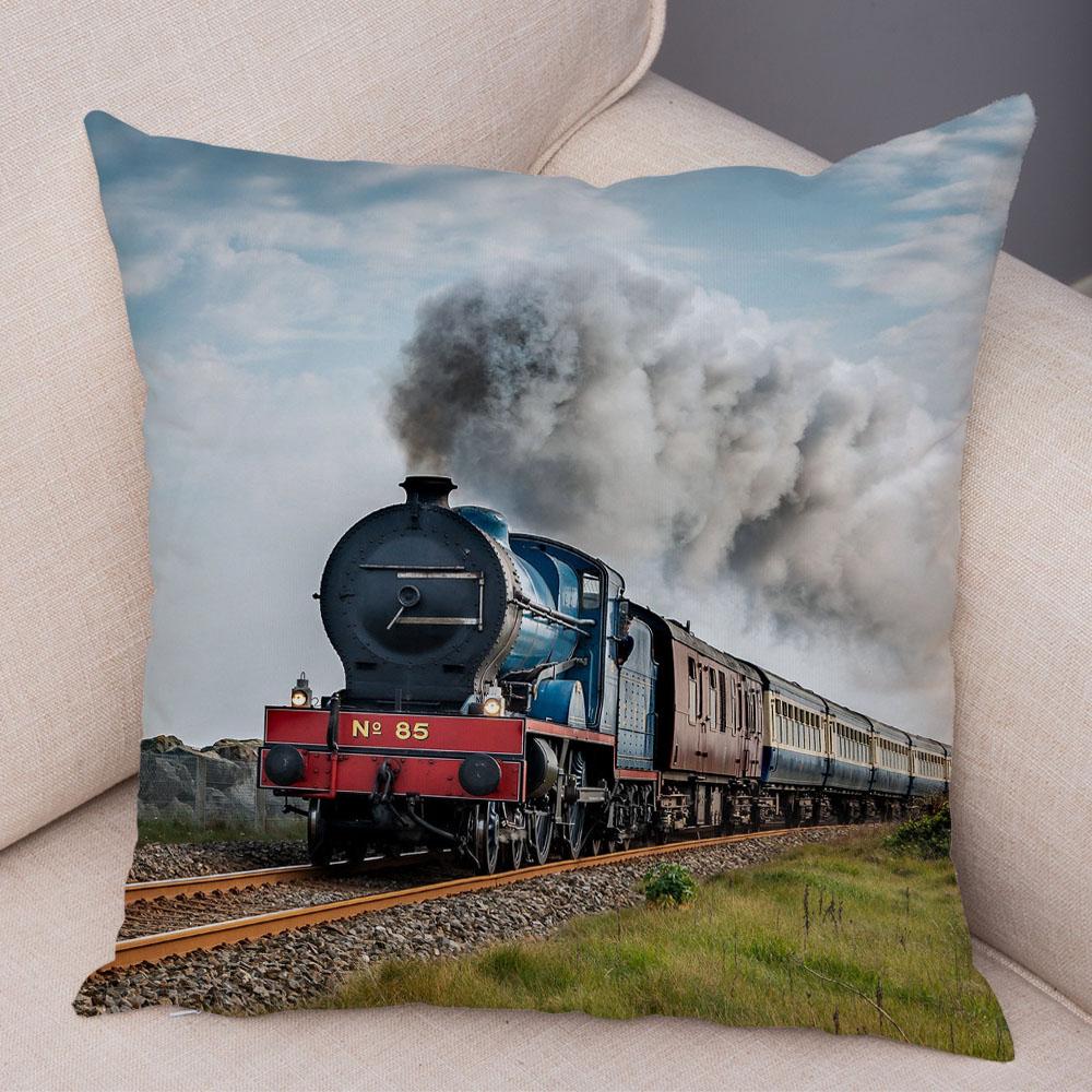 Наволочка в винтажном стиле, декор для паровоза, ретро, ​​красочный чехол для автомобильной подушки