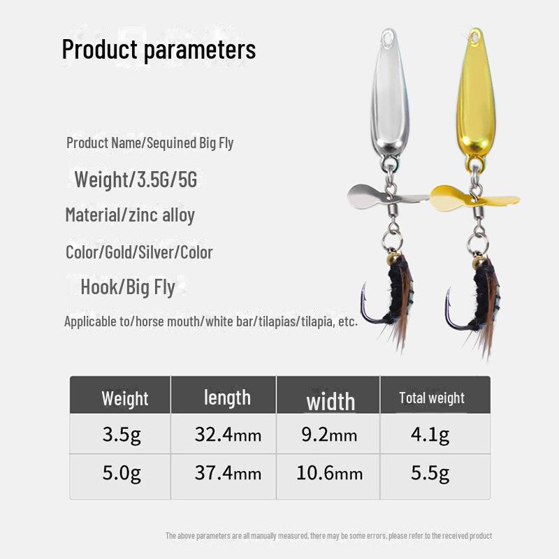 Модификация приманки-приманки: Без литого поддона, блестки в виде моли, пропеллер, микроблестки, крючки от комаров и белые планки, загнутый рот.