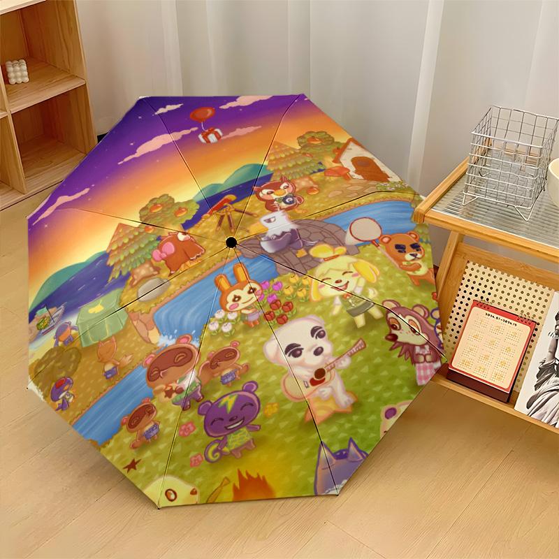 Animal Crossing Windproof Auto 8 Rib Folding Umbrella Portable Outdoor Parasol