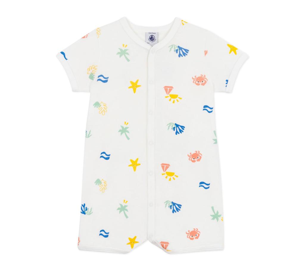 Short Romper A0CU6 3 Months 60cm [Petit Bateau] Off-white/Multicolor