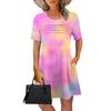Женское летнее платье с градиентным принтом тай-дай, повседневное платье с короткими рукавами и круглыми карманами с завязками