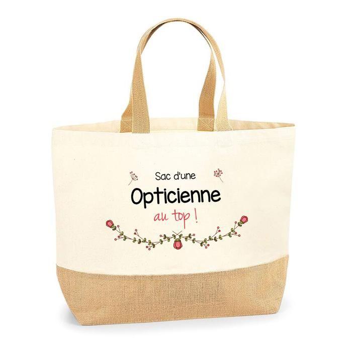 Tote bag - PLANETEE - Opticienne au top - Jute naturel - Multicolore - Porté épaule