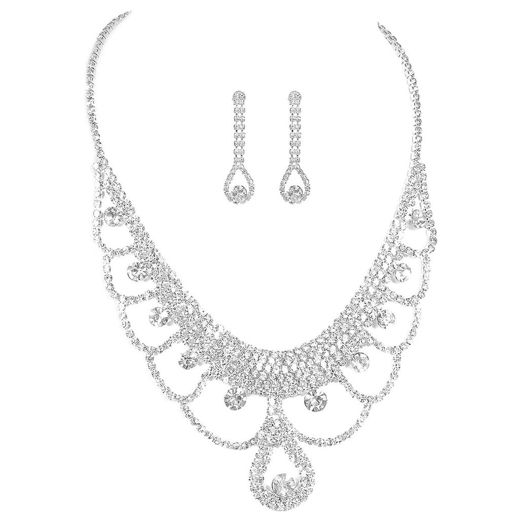 Роскошное сверкающее ожерелье из стразов, серьги, свадебный ювелирный набор из двух предметов, серьги