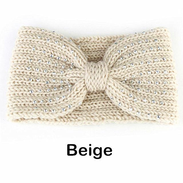 Зимние вязаные повязки на голову для женщин. Теплая повязка на голову крючком со стразами. Шерстяные теплые повязки для волос. Широкий головной убор в виде тюрбана. Модные аксессуары для волос.