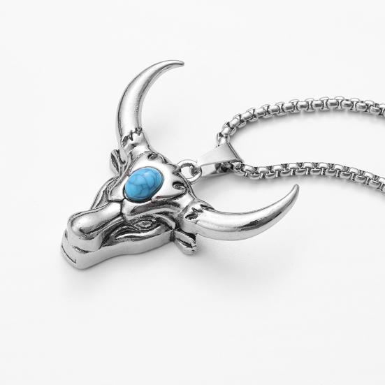 Bull Head Pendant Men Necklace Long Chain Retro Punk Sweater Necklace Cosplay Jewelry