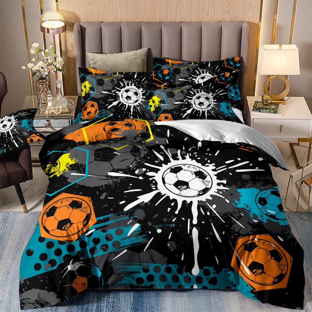 Комплект пододеяльника для футбола «Синее пламя» для подростков, мальчиков, 3D-принт, комплект пододеяльника с футбольным рисунком, полный размер, комплект постельного белья «Огонь и лед», размер «Квин»