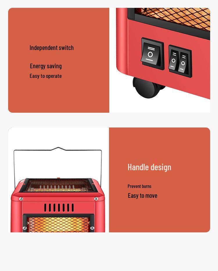 Бесшумный передвижной пятисторонний кварцевый трубчатый электрический камин-обогреватель