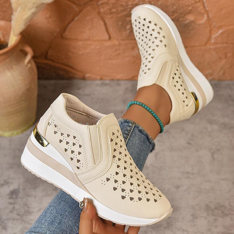 Fashion Hollow Out Breathable Wedge Sneakers for Women Lightweight Non Slip Vulcanize Shoes Woman Plus Size Comfort Slip On Casual Shoes