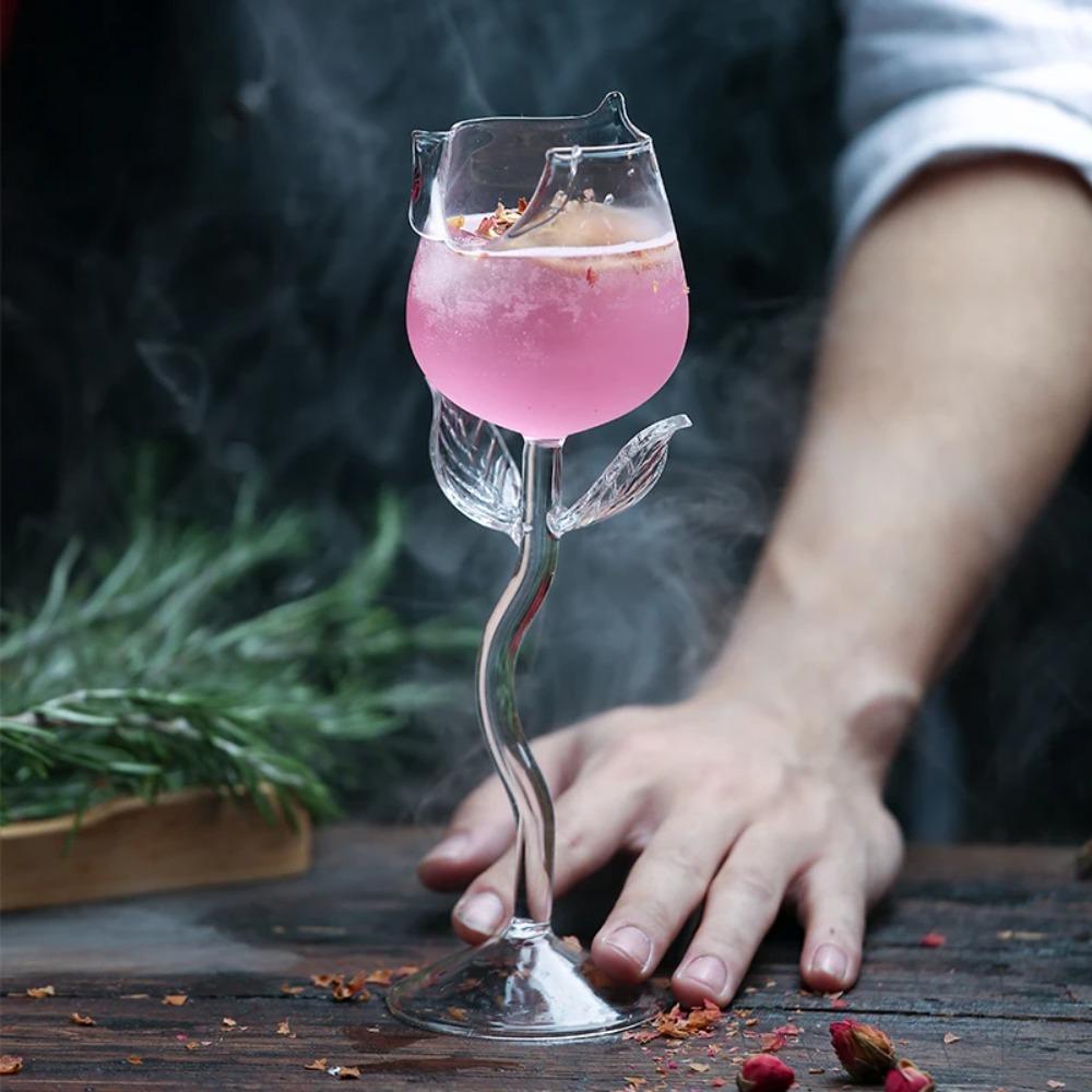 Transparent Rose Wine Glass Glassware Cocktail Glasses Cup Romantic Rose Wine Goblet Wedding Gift