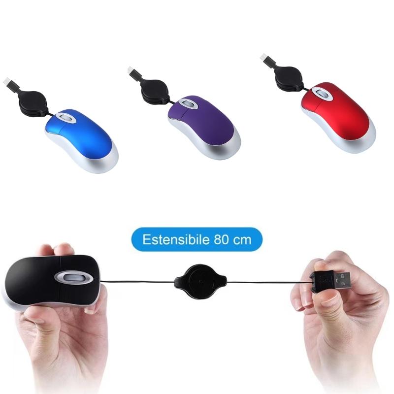 USB C Corded Mouse Retractable Cable Laptops Mouse Corded Mouse Optical Travel Mouse for PC Desktop Notebook Mouse