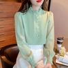 French Lace Stand Collar Chiffon Blouse with Elegant Splicing and Long Sleeves