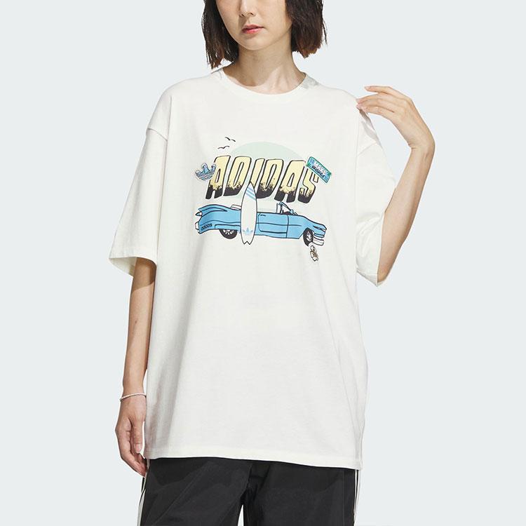 adidas Футболка свободного кроя с коротким рукавом и принтом аниме Originals, женские топы Han-Jade-White IW6296