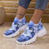 Lucyever Flower Print Knitted Sport Shoes Women Comfort Breathable Casual Sneakers Woman Plus Size Platform Vulcanized Shoes 43