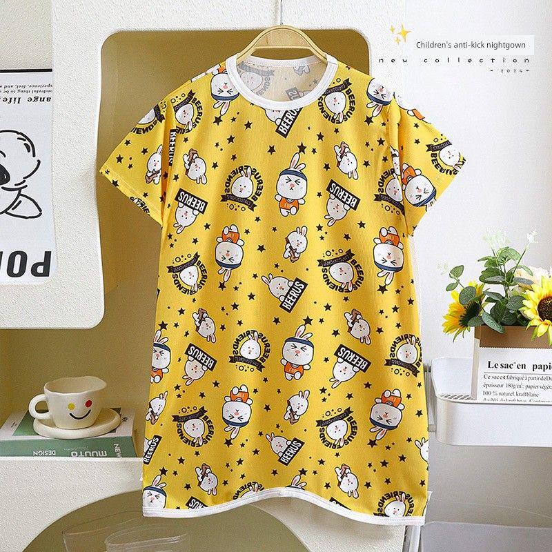 Baby Summer Thin Sleeping Bag, Children's Anti-Kick Sleeping Robe, Air-Conditioning Clothing, Baby Ice Silk One-Piece Crawling Suit, Pajamas