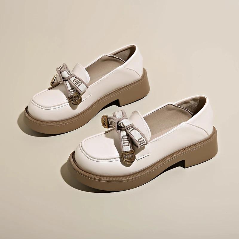 Женская обувь Осень Женская обувь Оксфорды Черные Балетки Лоферы с мехом Сабо Платформа Осеннее Платье Кожа Летние Слипоны Новое