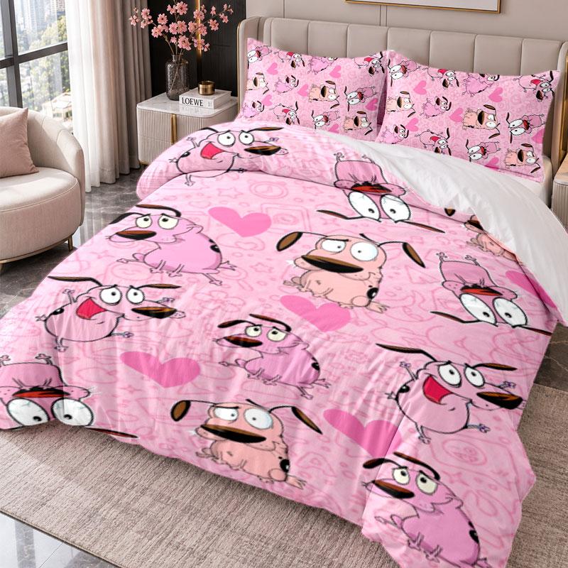 Courage the Cowardly Dog 3Pcs Bedding Set Duvet Cover With Two Pillowcases For Bedroom Home Decoration