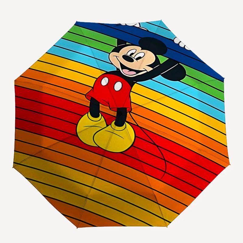 Mickey Mouse, Rainbow Stripes Themed Automatic Opening and Closing Umbrella, Brightly Colored 8-rib Portable Umbrella, Suitable for Men and Women, A P