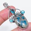 Natural K2 Blue Azurite, Topaz 925 Sterling Silver Jewelry Pendant 2.36" m3C62