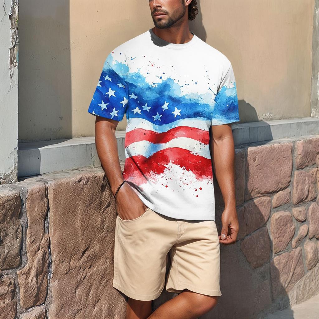 Летняя мужская популярная футболка с круглым вырезом и коротким рукавом с принтом