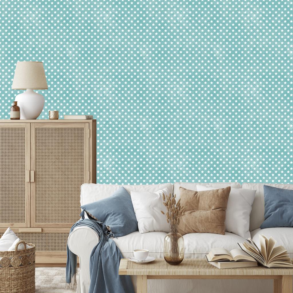 Stars Wallpaper Turquoise and Celadon for Living Room and Bedroom 50x1000