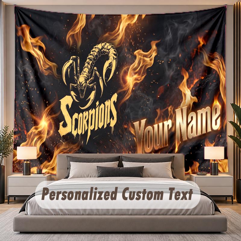 Custom Name Text Tapestry Scorpions Personalized Polyester Wall Tapestry For Bedroom And Room