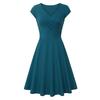 Fashion Women Solid Color V Neck Short Sleeve Plated Swing Party Banquet Dress
