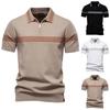 Men's Summer Stripe Knitted Zipper Lapel Short Sleeve Top Men's Casual Fashion Shirt