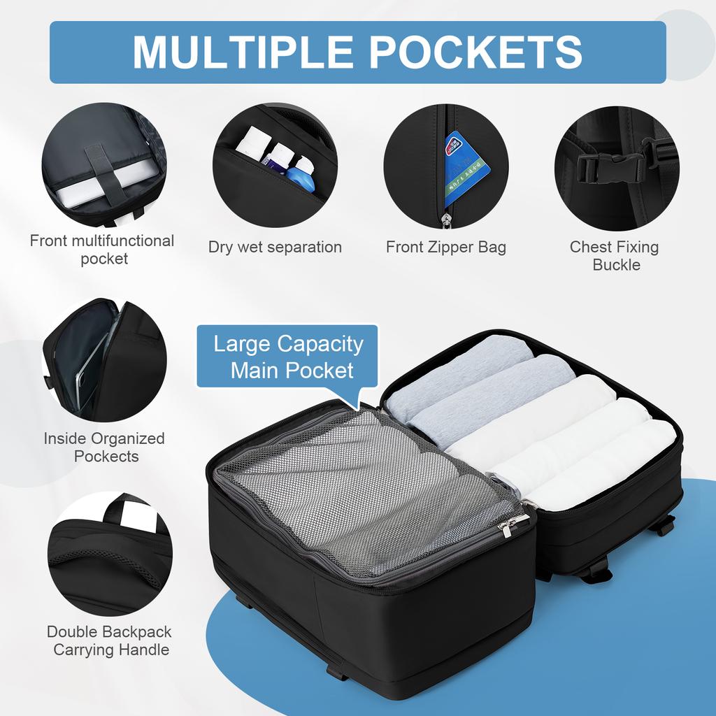 Рюкзак 40x20x25, расширяемый женский дорожный рюкзак Ryanair, 40 л, мужской деловой рюкзак, школьный рюкзак большой емкости для ноутбука, сумка для ноутбука