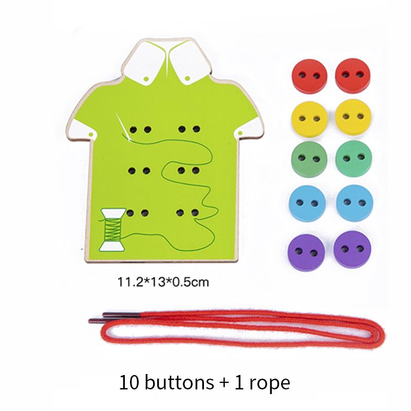 Детская игрушка для нанизывания Деревянная Монтессори Шнурки Пуговицы Одежда Обучение Жизненным Навыкам Учебное пособие Игра «Шнуровка одежды»