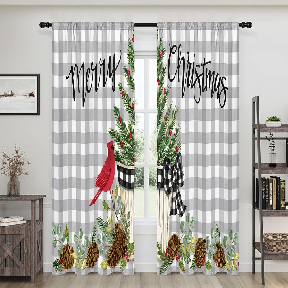 2 Pieces, Christmas Buffalo Plaid Curtains -30% Blackout - Suitable for Living Rooms, Bedrooms, Kitchens, and Home Decor
