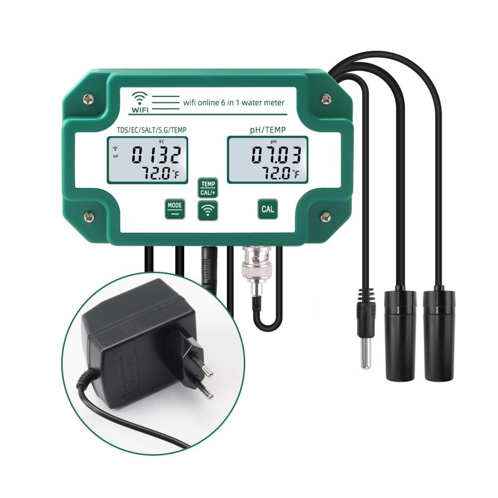 6-in-1 Water Testing Device Multifunction Smart Water Quality Monitor Mariculture Aquarium Digital PH EC TDS SAL S.G.Temp Meter