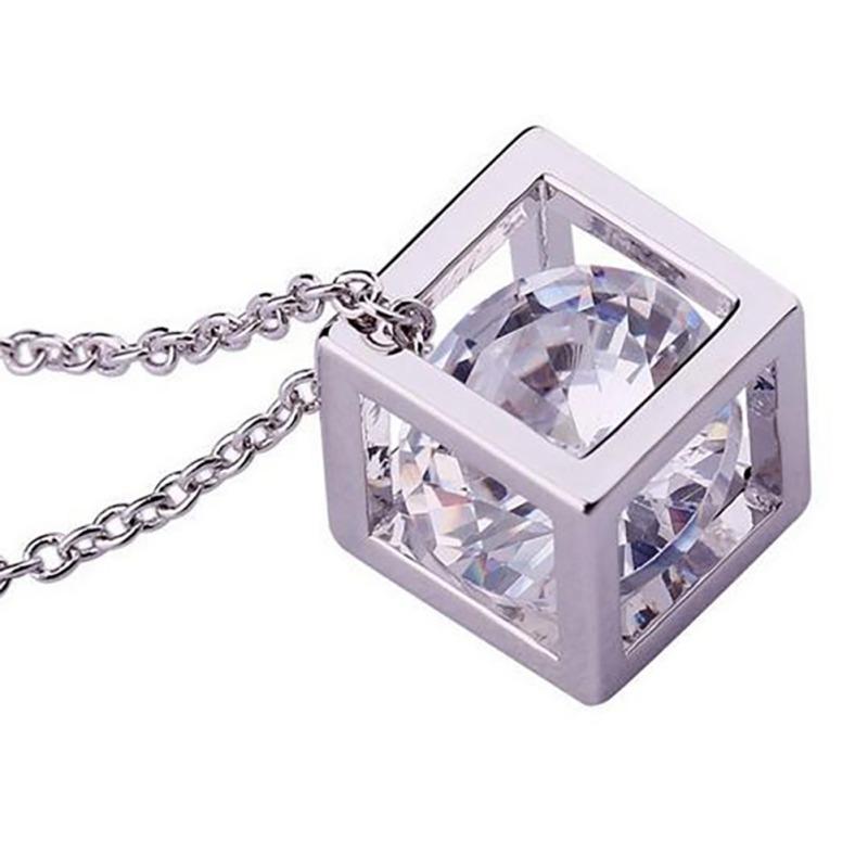Zircon Crystal Cube Pendant Necklace Novel Chic Simple Wild Women Necklace