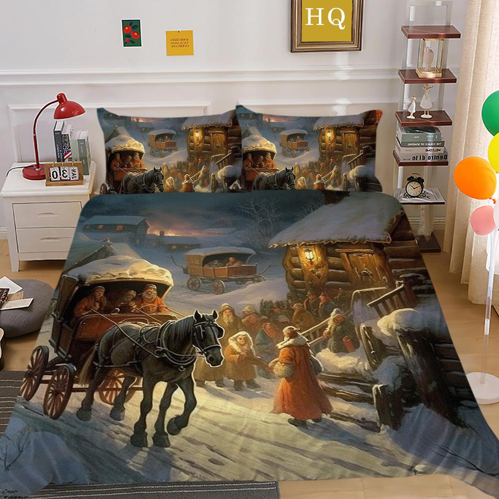 Christmas Printed Single Size Bed Set Cover Superior Highend Cartoon Design Children Teen Home Textiles