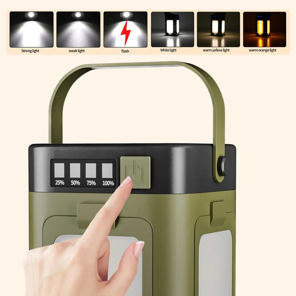 Solar Outdoor Portable Camping Light Solar Charging Foldable 2000mah Power Bank Intelligent Display Portable Hanging Tent Light