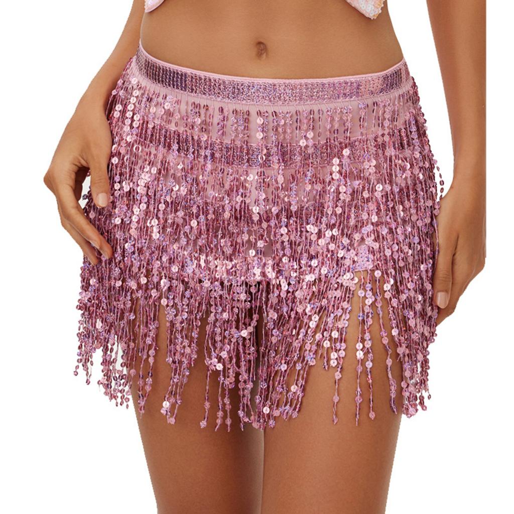 Women's High Waisted Sexy Sequined Half Skirt Waist Accessories Sequined Belly Dance Waist Scarf