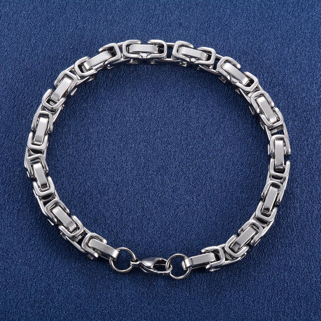6mm 23cm Cool Stainless Steel Byzantine Chain Bracelet for Men Chunky Punk Rock Boy Hand Chain Anklet Wristband Metal Jewelry