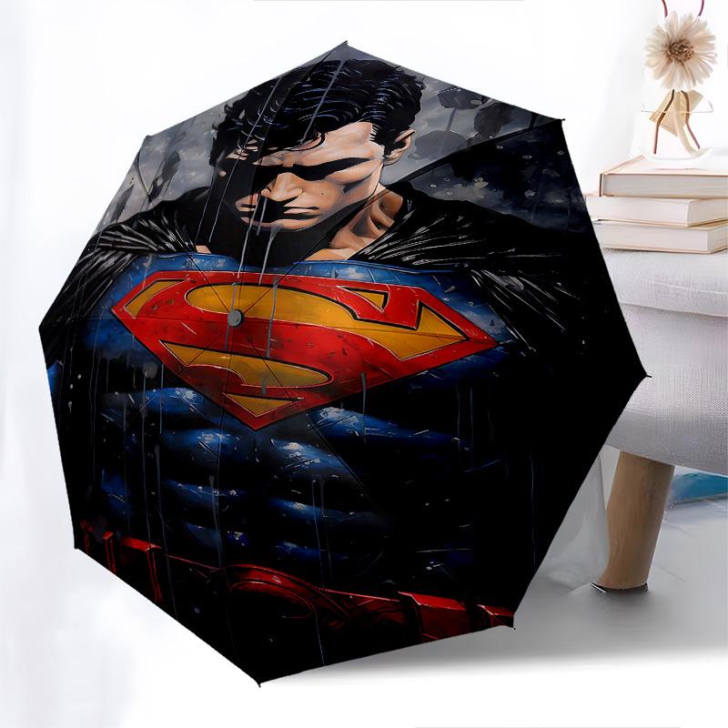 1pc Superman Rain Automatic Folding Umbrella - Compact 8-Rib Design, Durable Plastic & Iron1444L