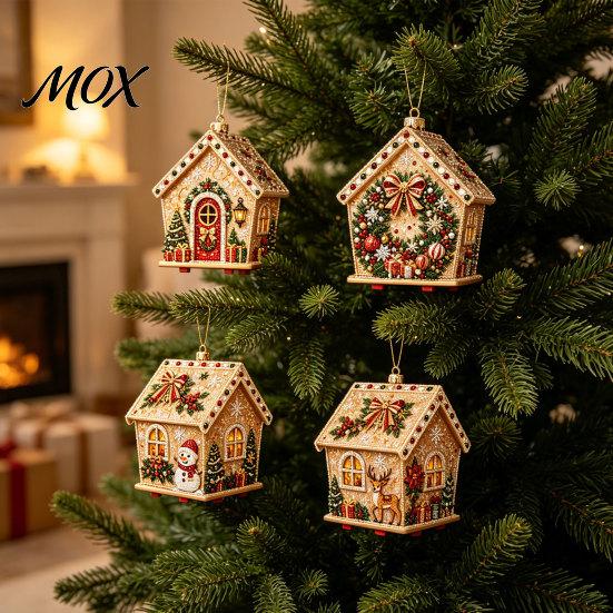 Relaxing Craft Gifts for Adults Christmas Faux Pearl Art Ornament DIY Kit, Wooden House Snowman Handmade Tree Decor Santa Reindeer Pattern,