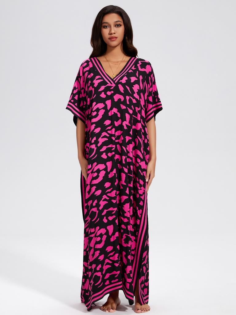 Beach Cover Ups for Swimwear Leopard Printed Maxi Dress Summer Holiday Bathing Suits Factory Supply